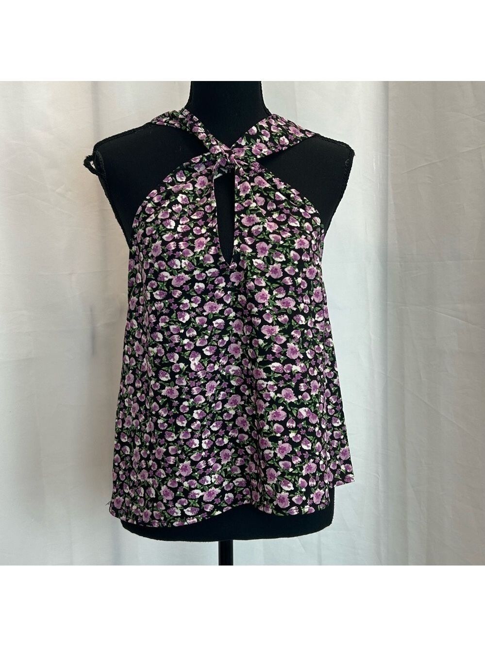 Zara purple green floral flower halter top peephole blouse top NWT - Picture 3 of 7